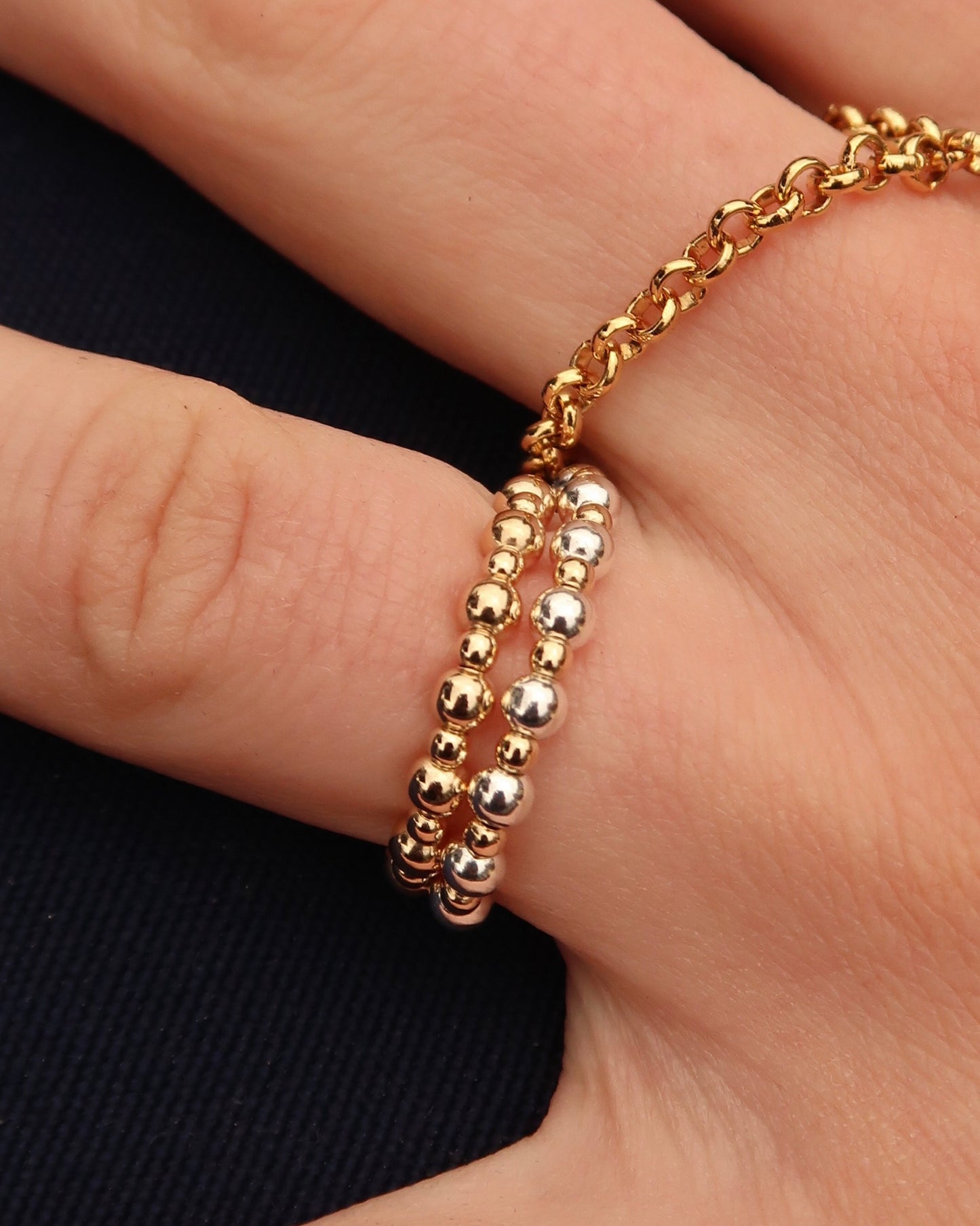 14K Gold Filled and Sterling Silver Beaded Ring