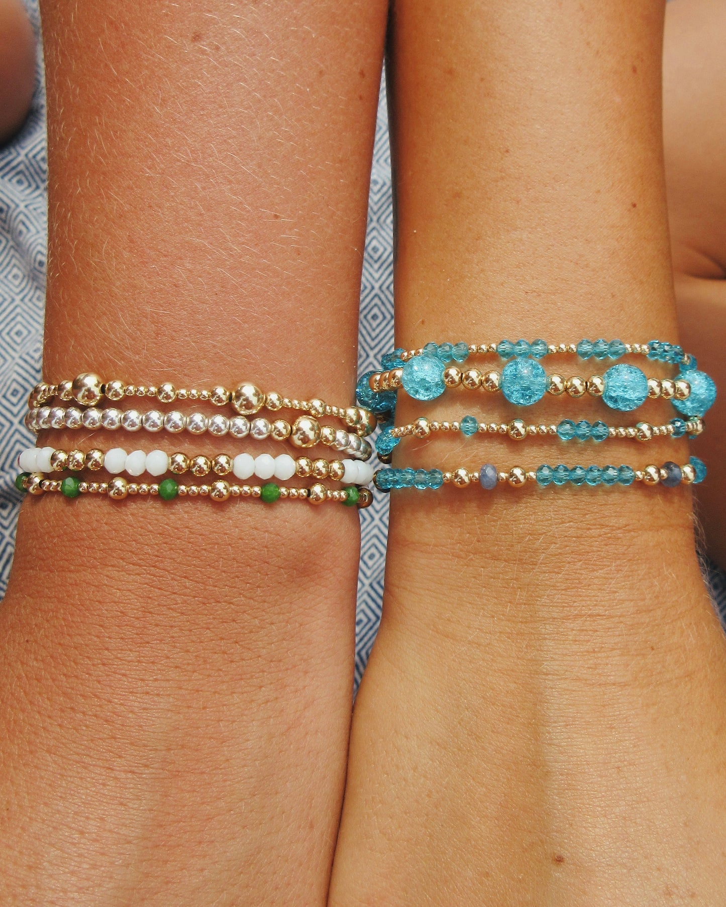 4mm Gold and 8mm Blue Beaded Bracelet