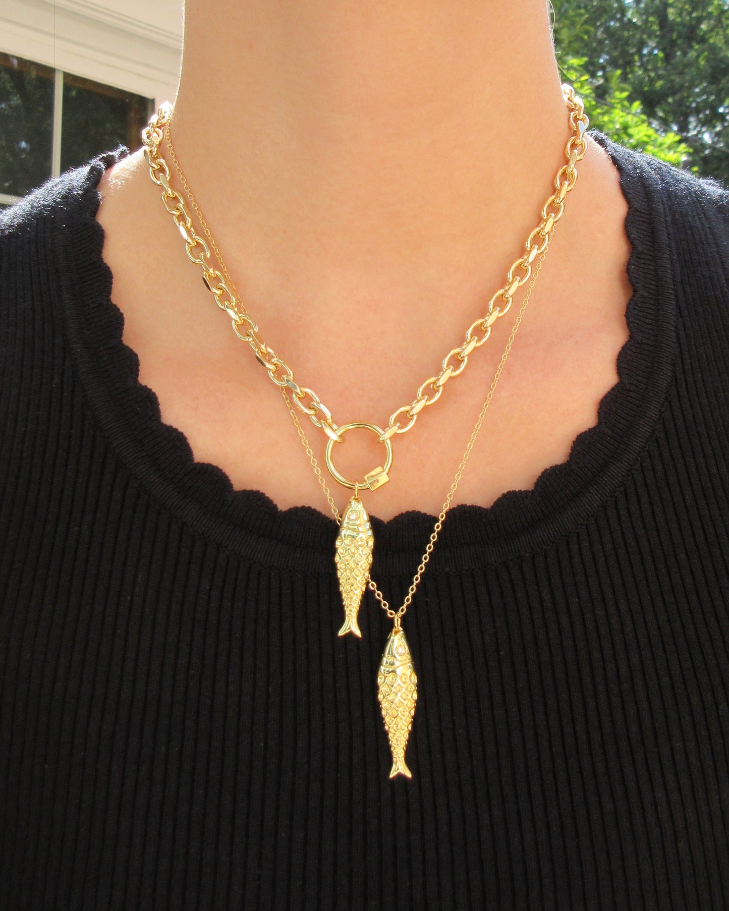 Gold Chain Necklace with Fish Charm
