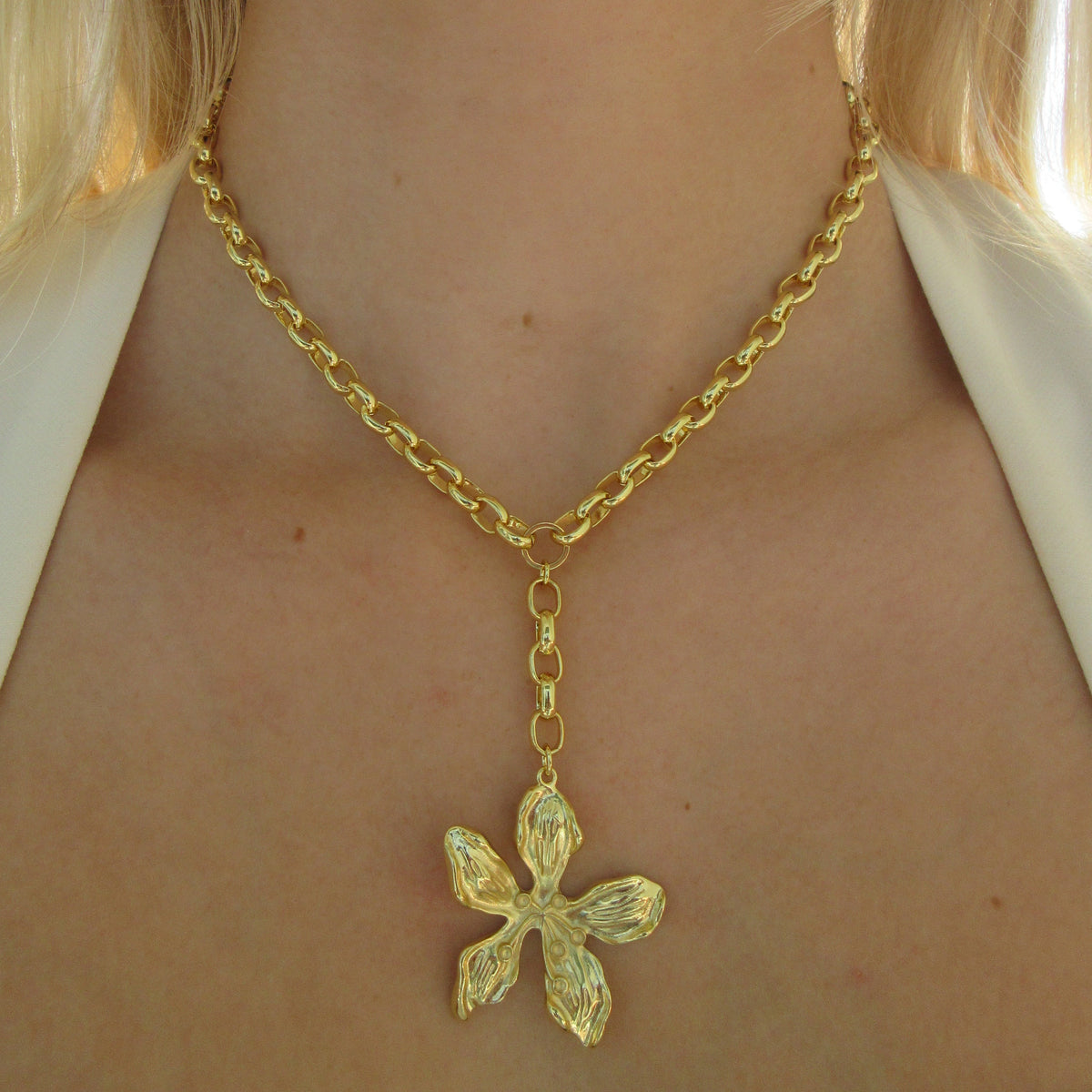 Golden Hibiscus Chain Necklace
