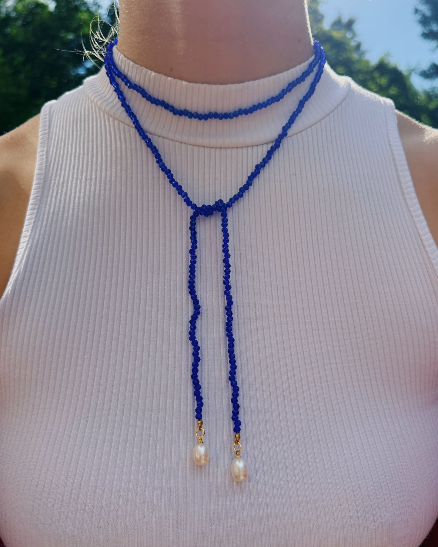 Classic Navy Wrap Beaded Necklace