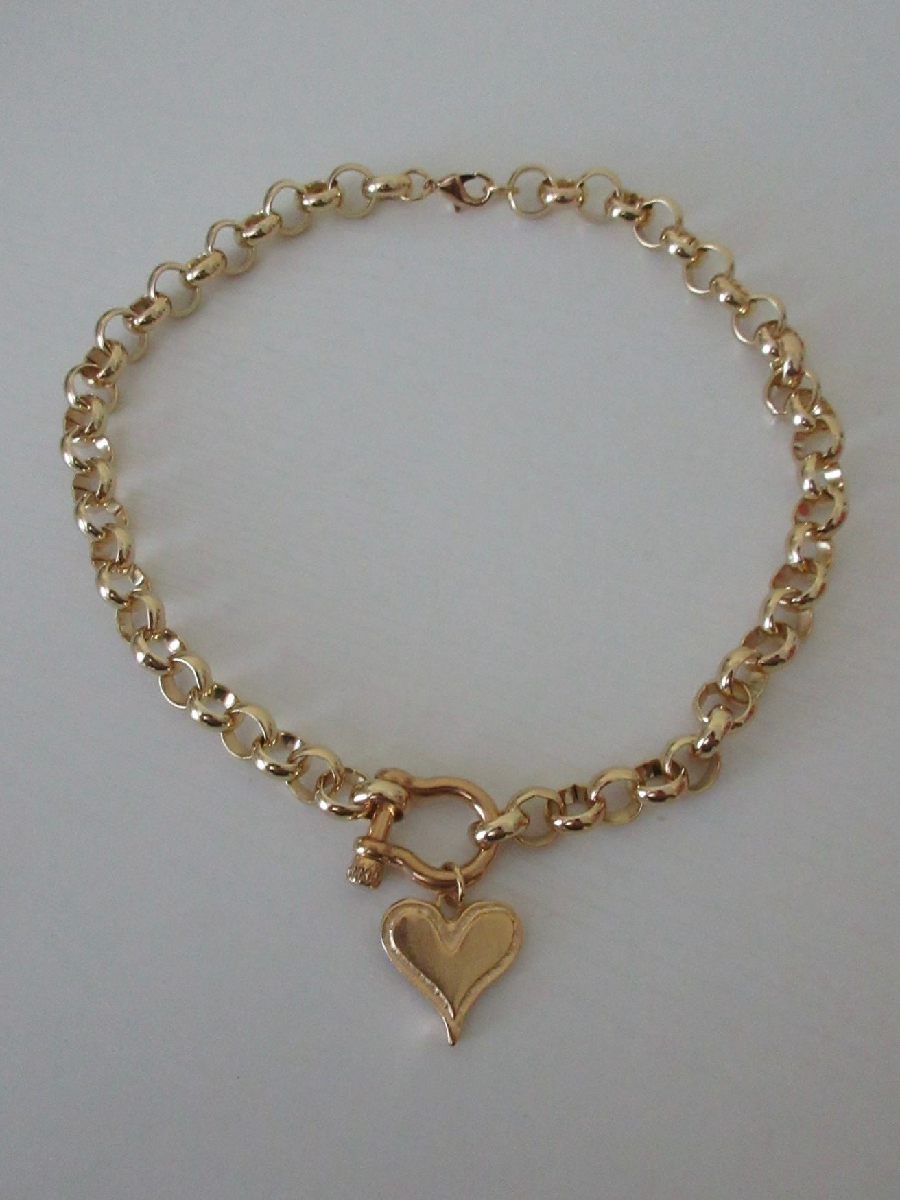 18K Gold Plated Rolo Chain Shackle Necklace with Cross Charm - Customizable