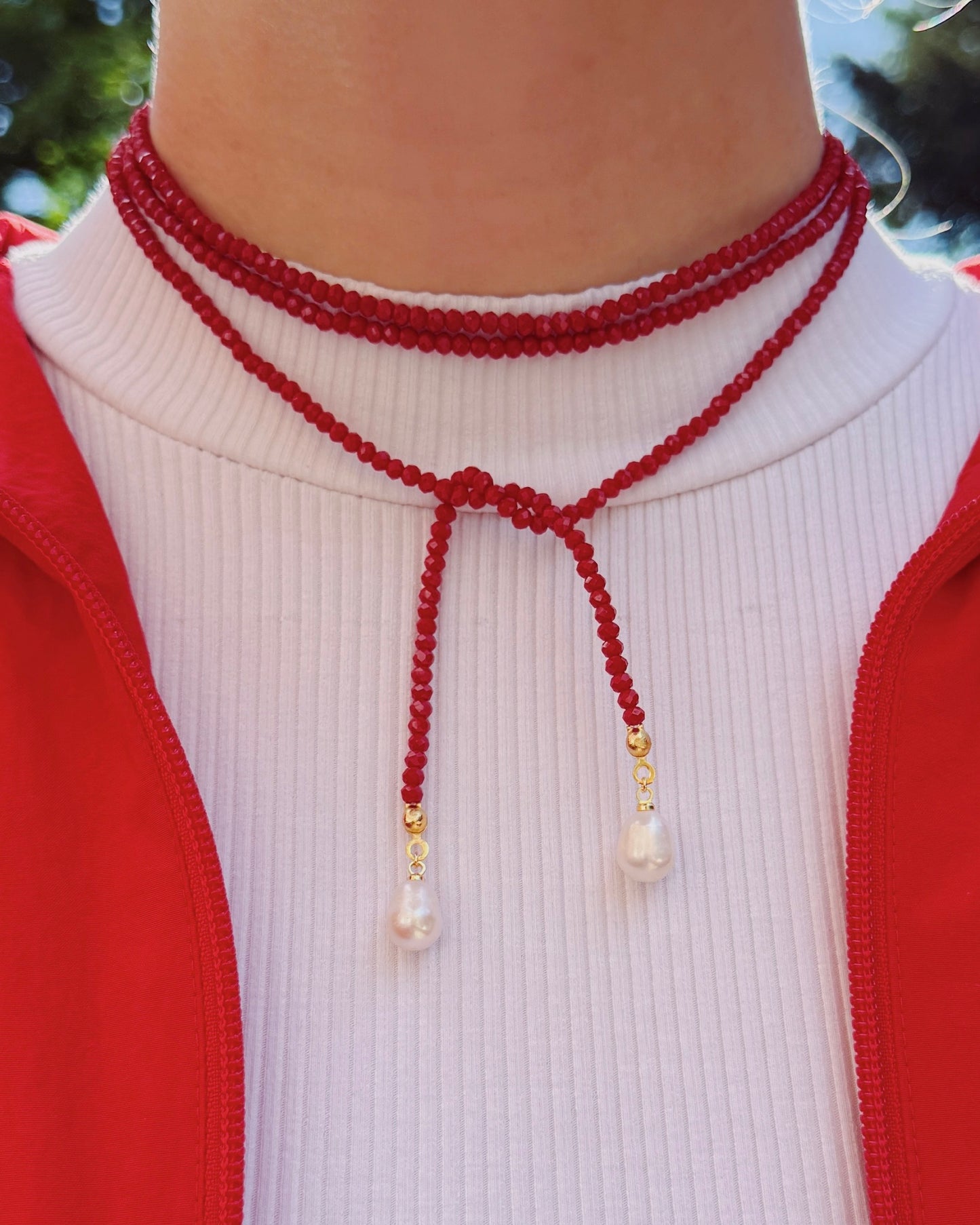 The Crimson Wrap Beaded Necklace