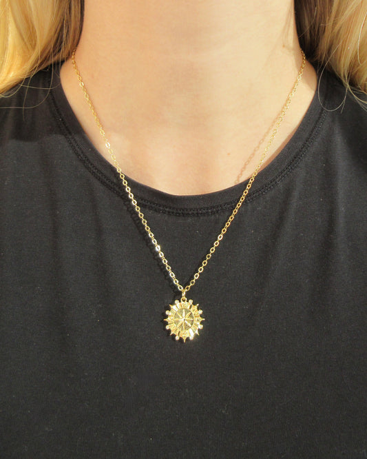Gold Chain Necklace with Compass Charm