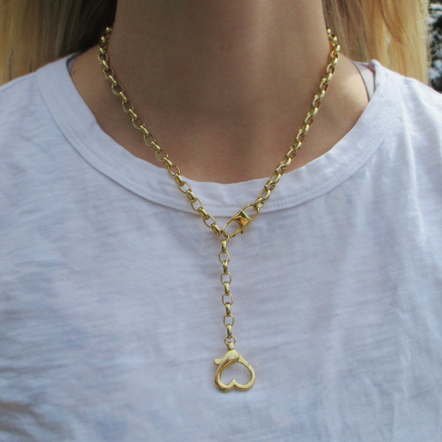 14K Gold Filled Chain with Dangling Heart Clasp