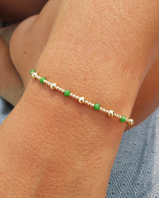 Gold and Green Beaded Bracelet