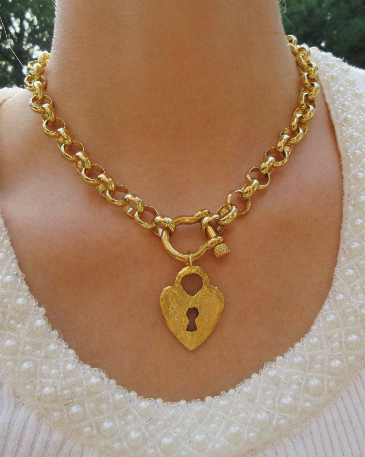 18K Gold Plated Rolo Chain Shackle Necklace with Cross Charm - Customizable