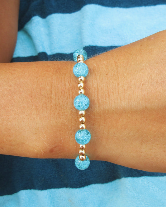 4mm Gold and 8mm Blue Beaded Bracelet