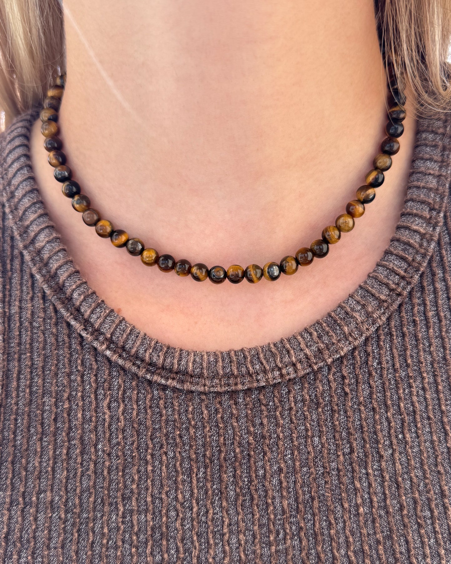 6mm Tiger Eye Beaded Necklace - Customizable