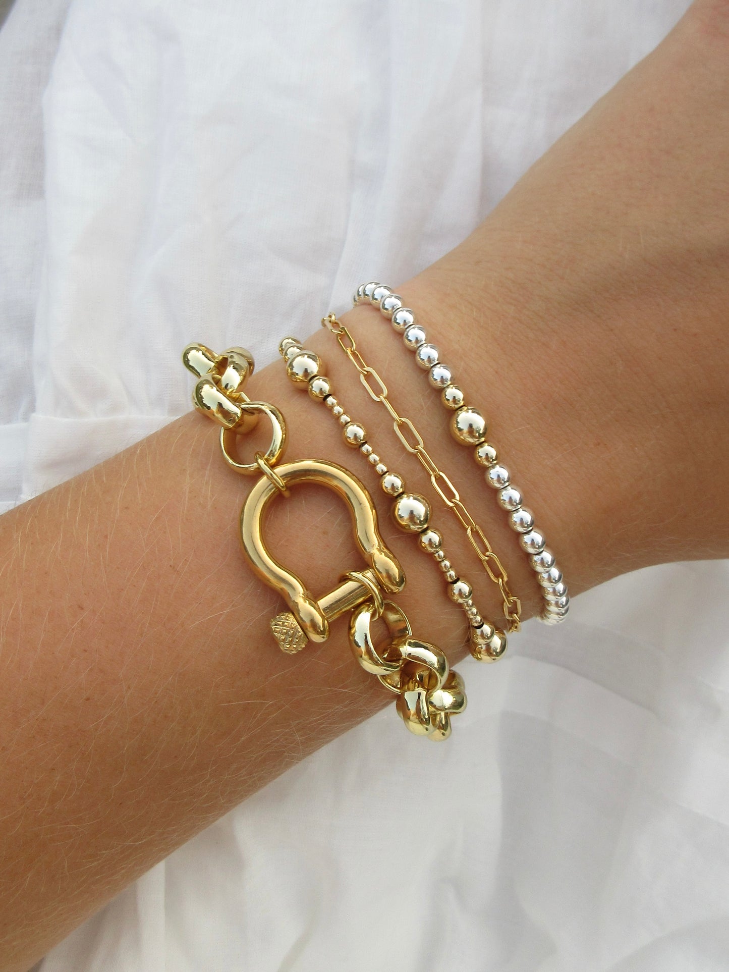 Beaded Mixed Metal Bracelet - Sterling Silver and 14K Gold Filled