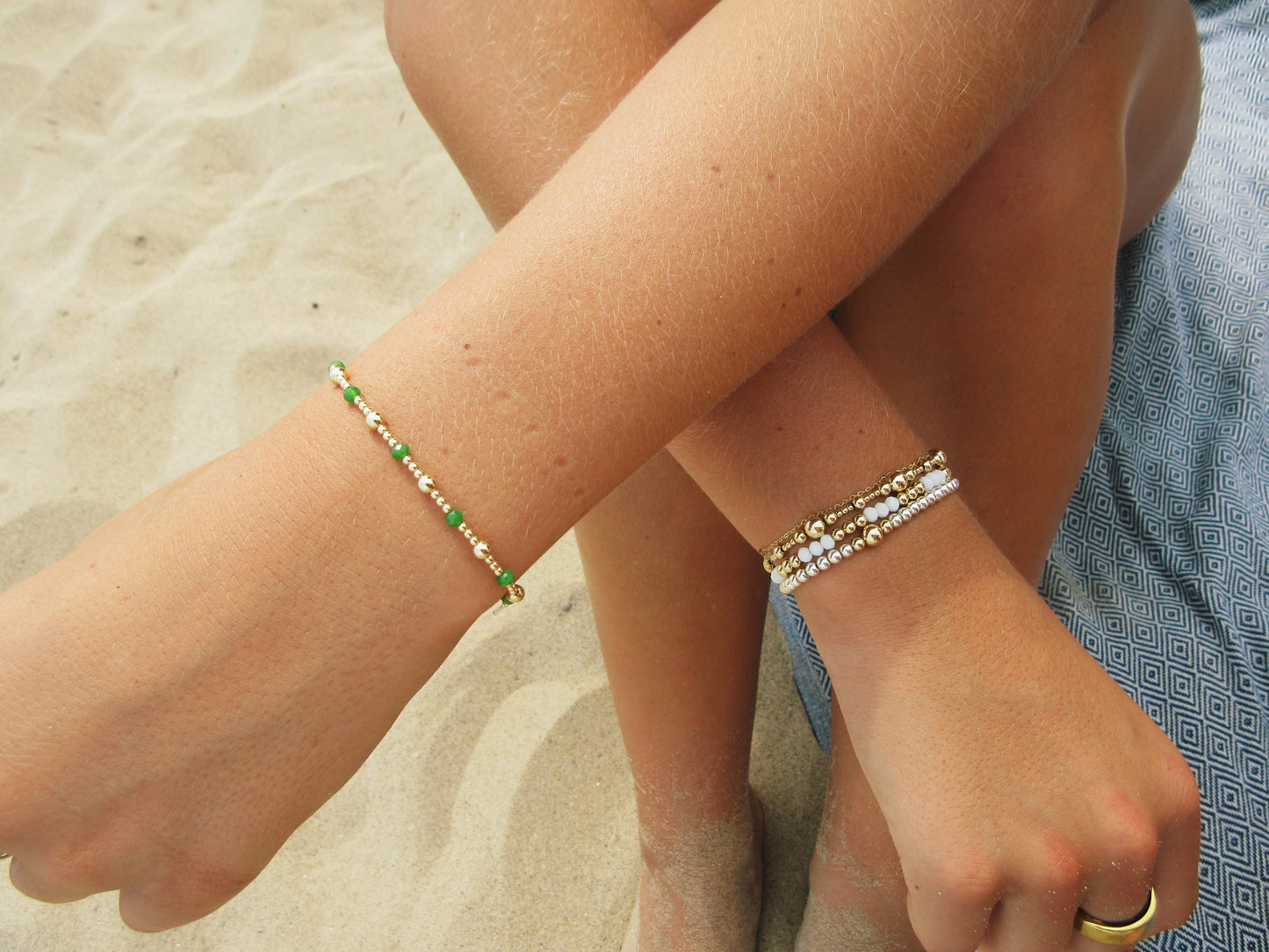 Gold and Green Beaded Bracelet