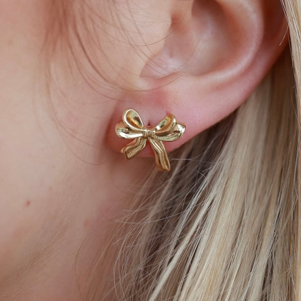 Gold Bow Earring Studs 14k Gold Plated