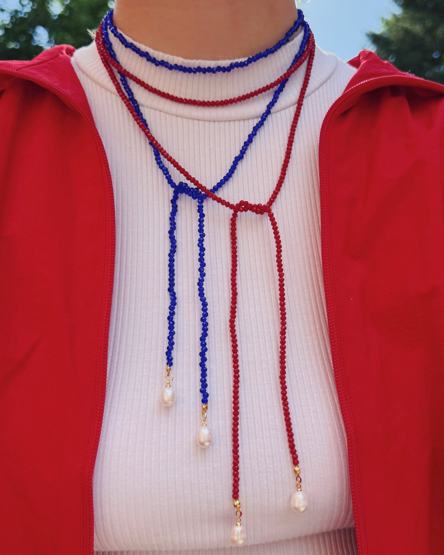Classic Navy Wrap Beaded Necklace