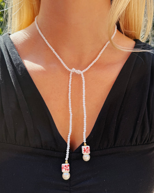 White Wrap Beaded Necklace