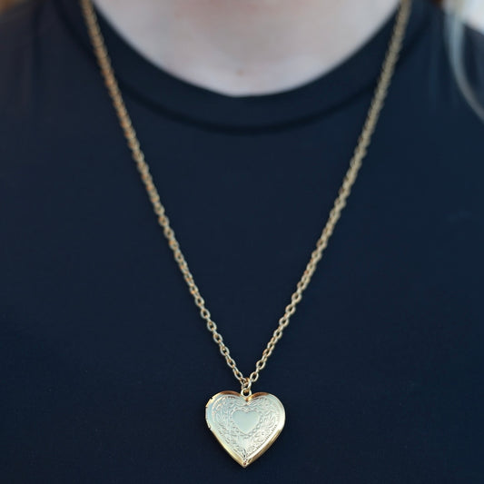 Gold Heart Locket Chain Necklace 24k Gold Plated