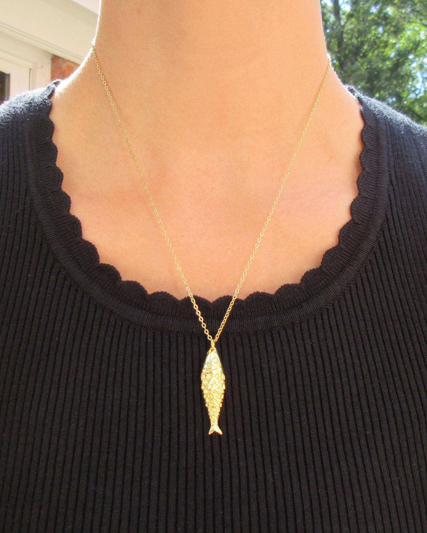 Gold Chain Necklace with Fish Charm