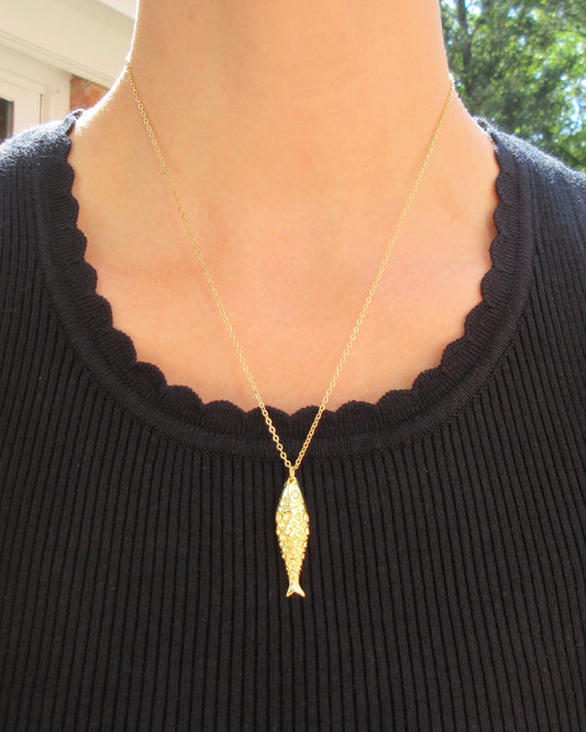 Gold Chain Necklace with Fish Charm