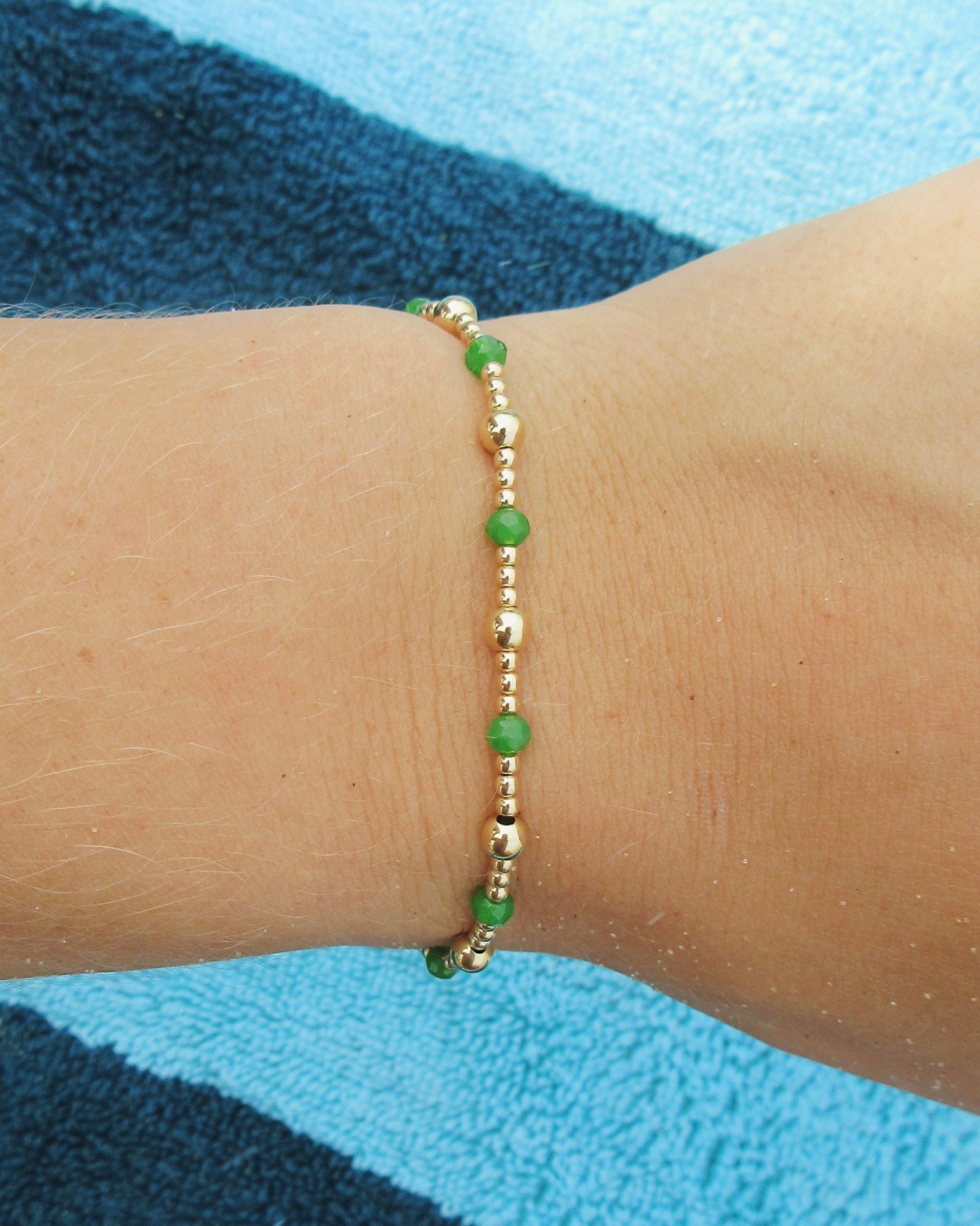 Gold and Green Beaded Bracelet