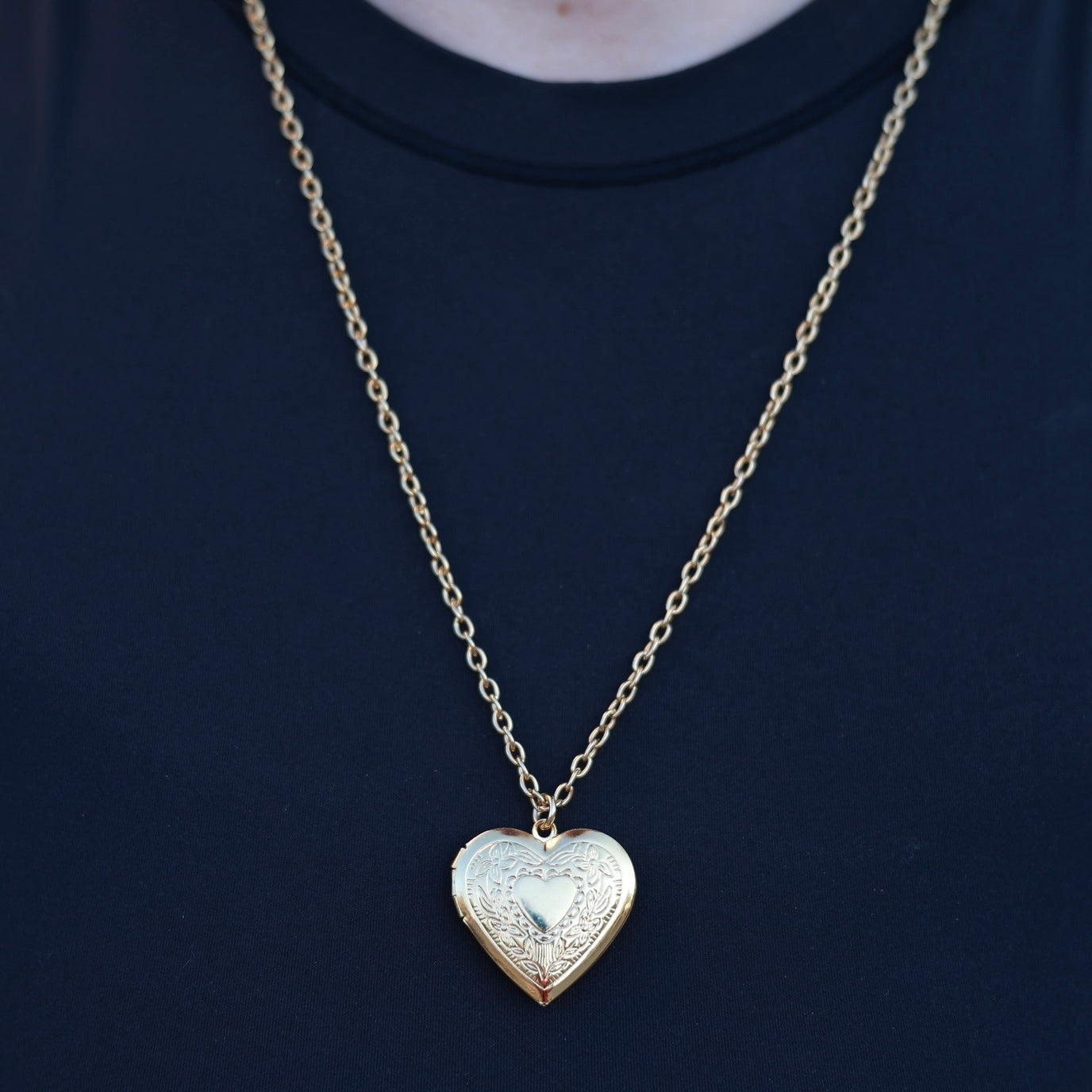 Gold Heart Locket Chain Necklace 24k Gold Plated