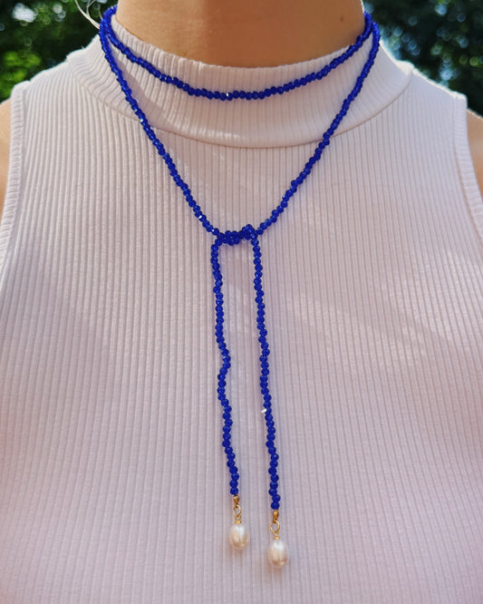 Classic Navy Wrap Beaded Necklace