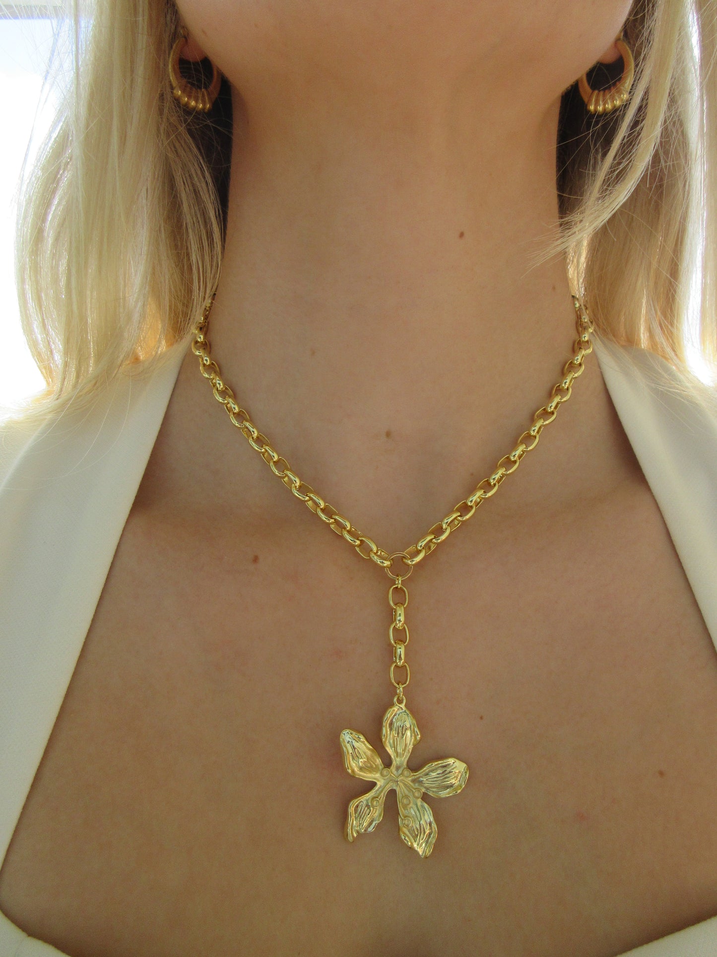 Golden Hibiscus Chain Necklace