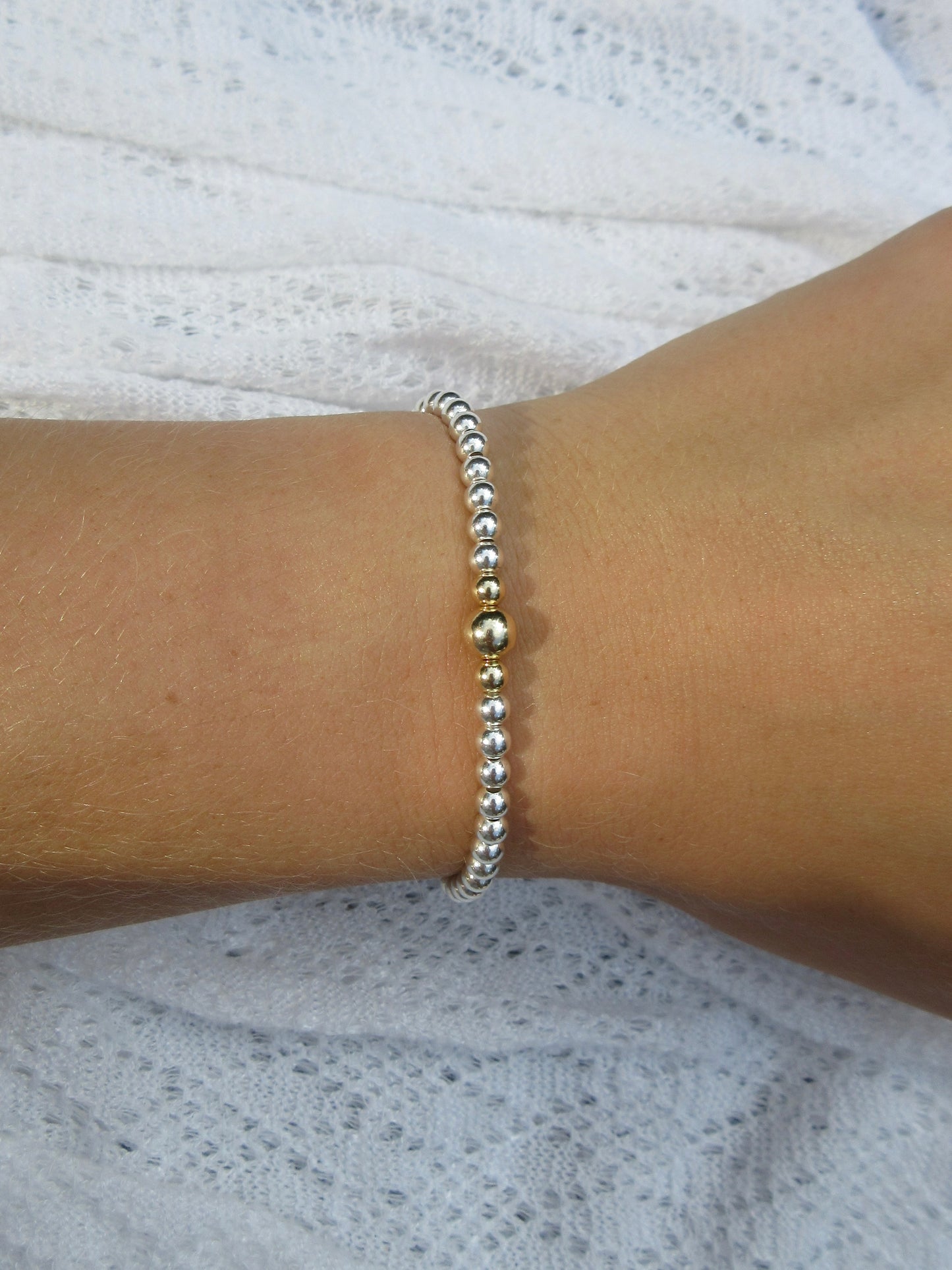 Beaded Mixed Metal Bracelet - Sterling Silver and 14K Gold Filled