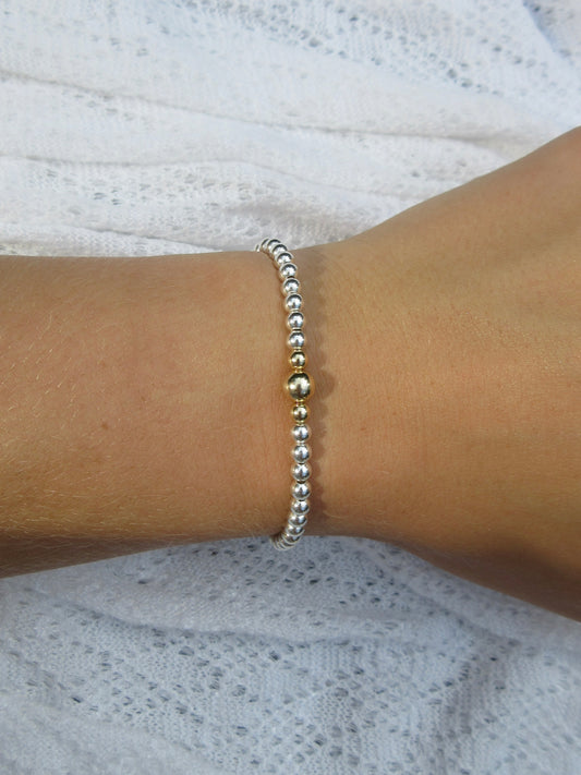 Beaded Mixed Metal Bracelet - Sterling Silver and 14K Gold Filled