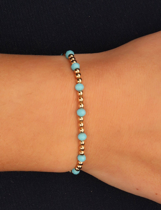 14K Gold Filled Beaded Bracelet with 3mm GF Beads and 4mm Blue Rondelle Beads