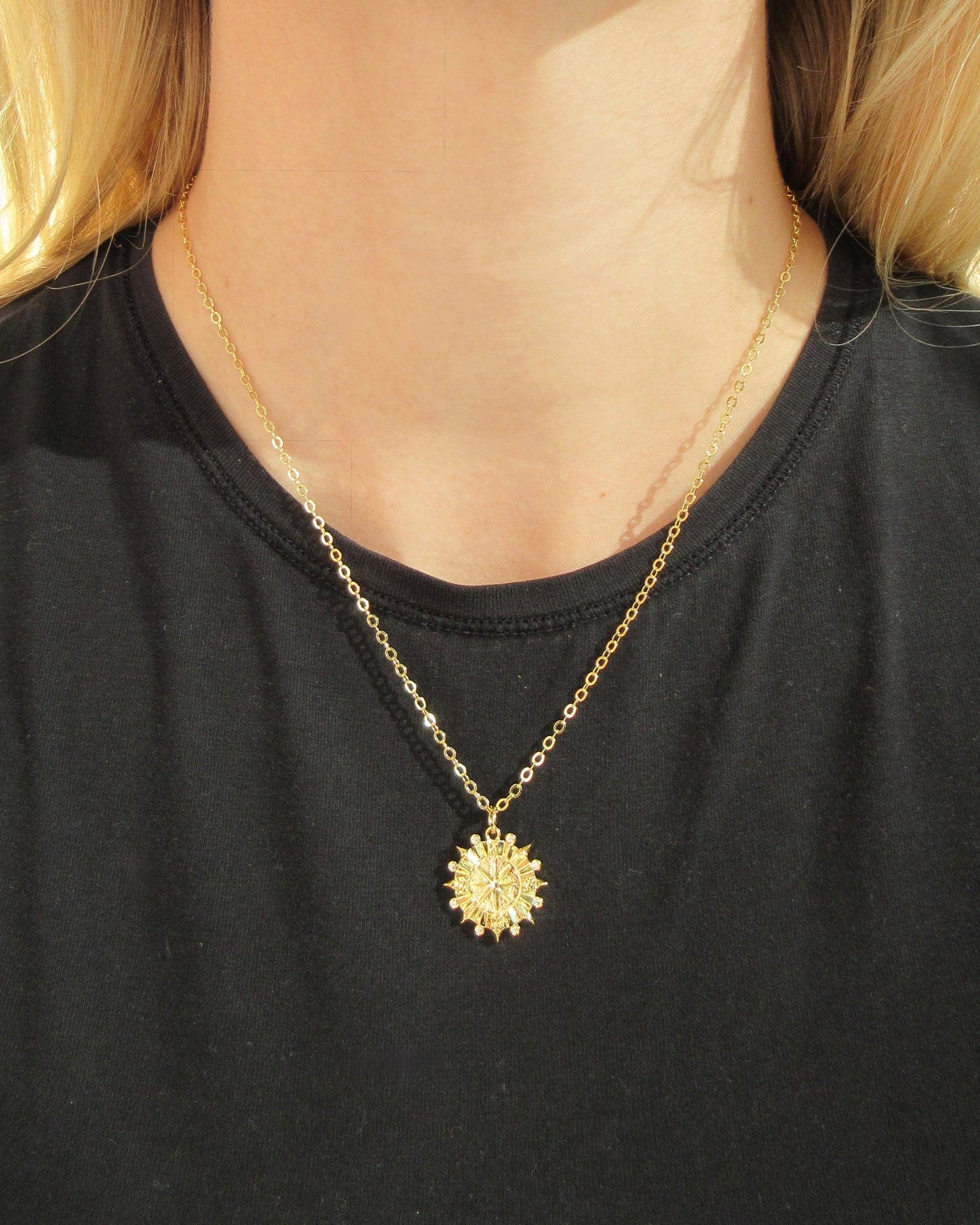 Gold Chain Necklace with Compass Charm