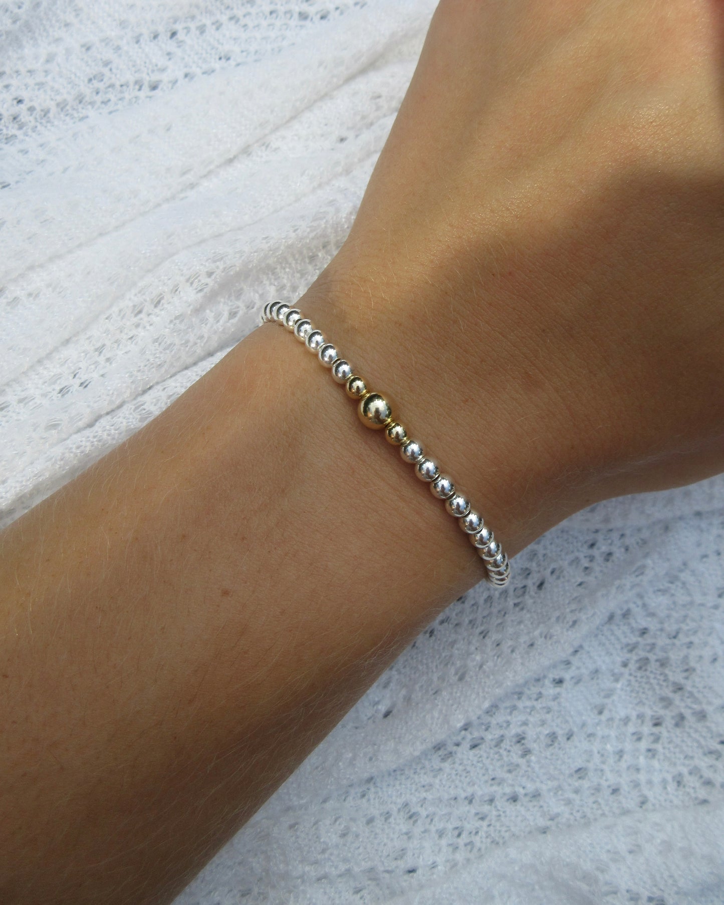 Beaded Mixed Metal Bracelet - Sterling Silver and 14K Gold Filled