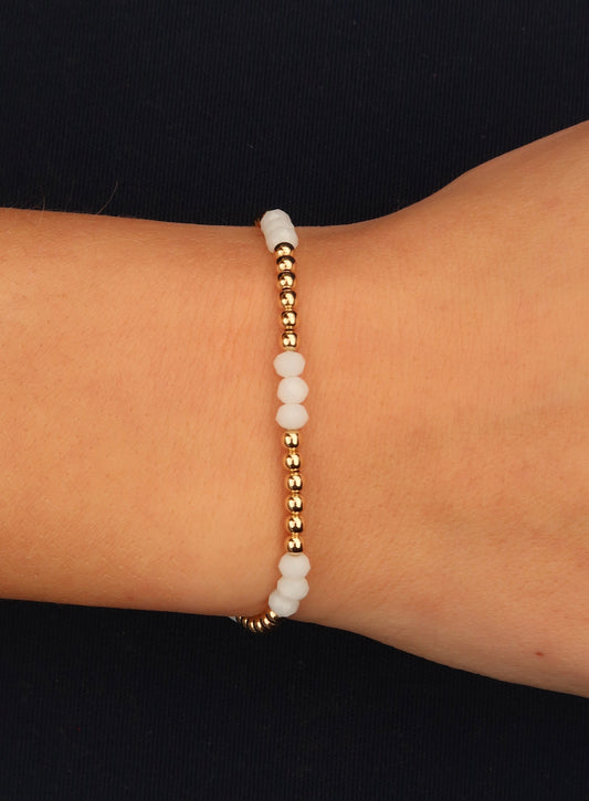 14K Gold Filled Beaded Bracelet with 3mm GF Beads and 4mm White Rondelle Beads