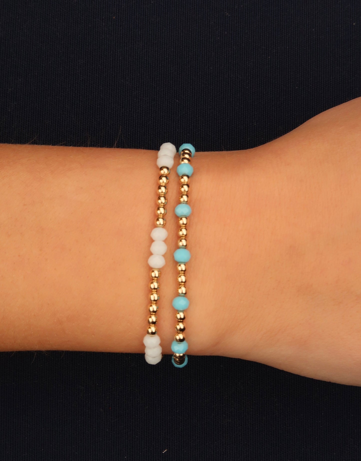 14K Gold Filled Beaded Bracelet with 3mm GF Beads and 4mm Blue Rondelle Beads