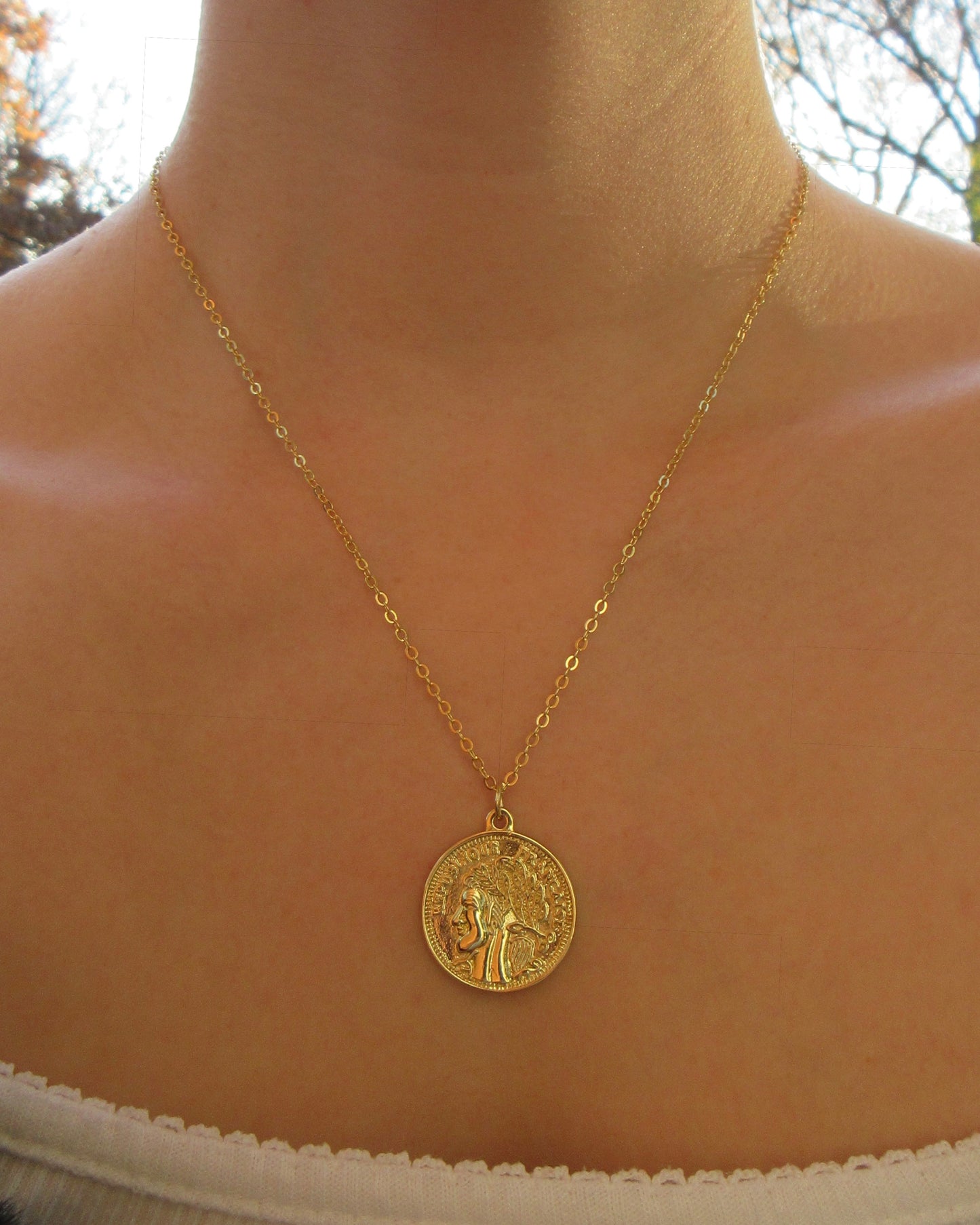 Gold Chain Necklace with Coin Charm