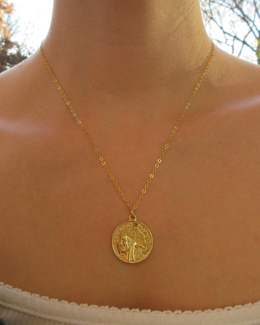 Gold Chain Necklace with Coin Charm