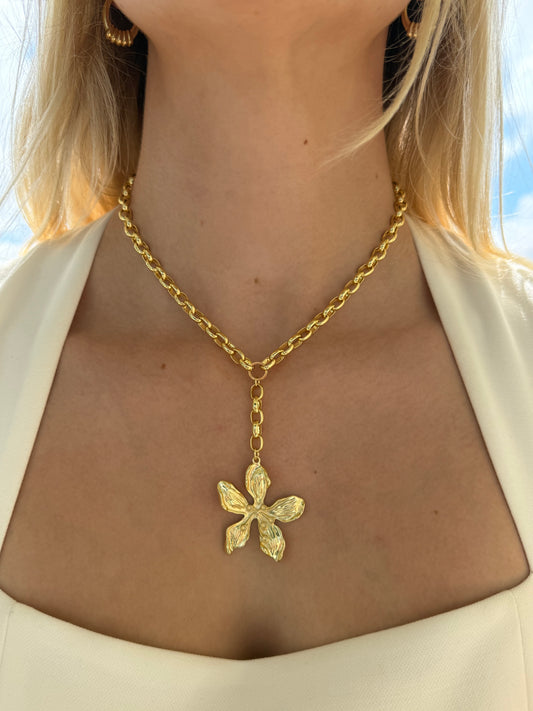 Golden Hibiscus Chain Necklace