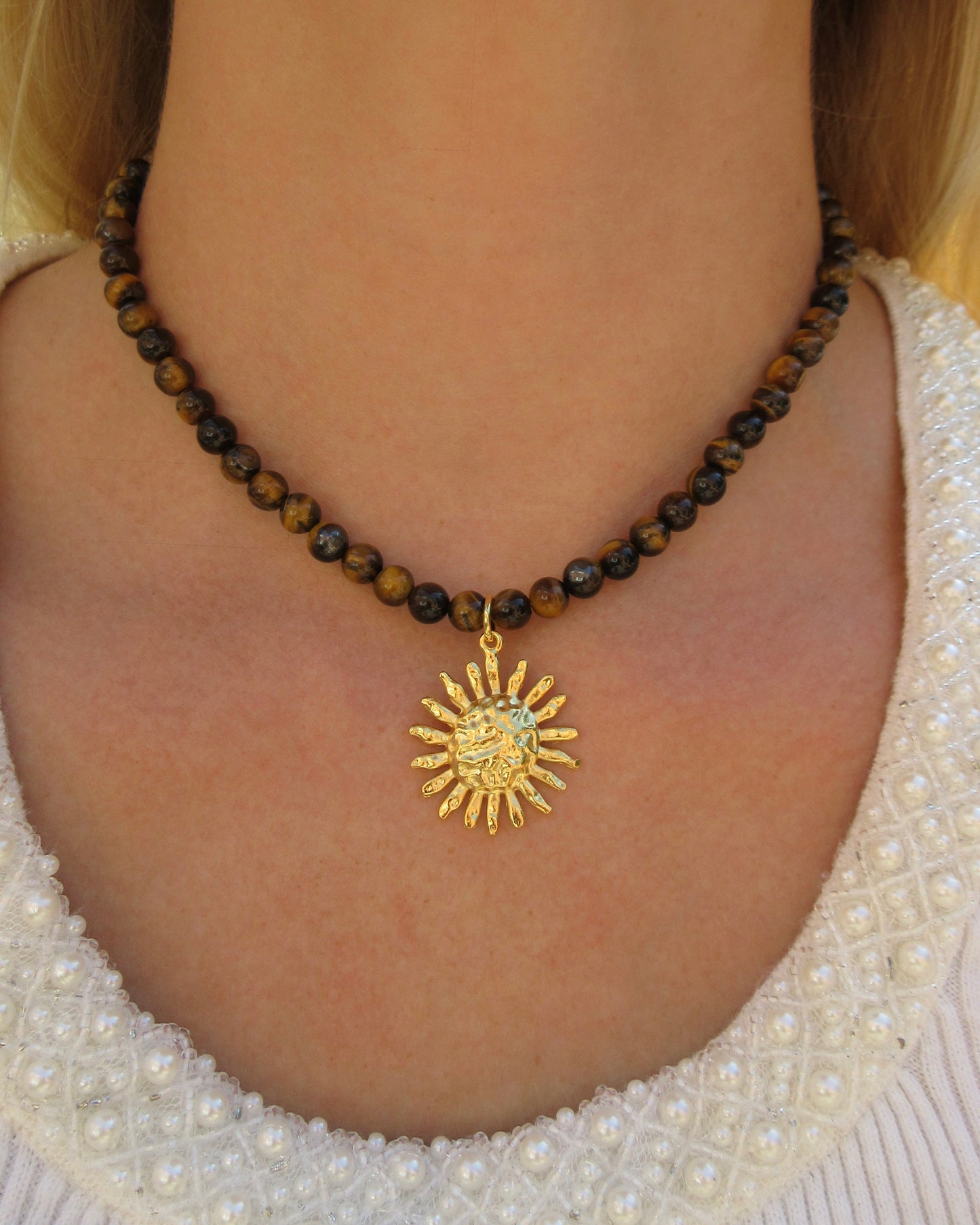 6mm Tiger Eye Beaded Necklace - Customizable