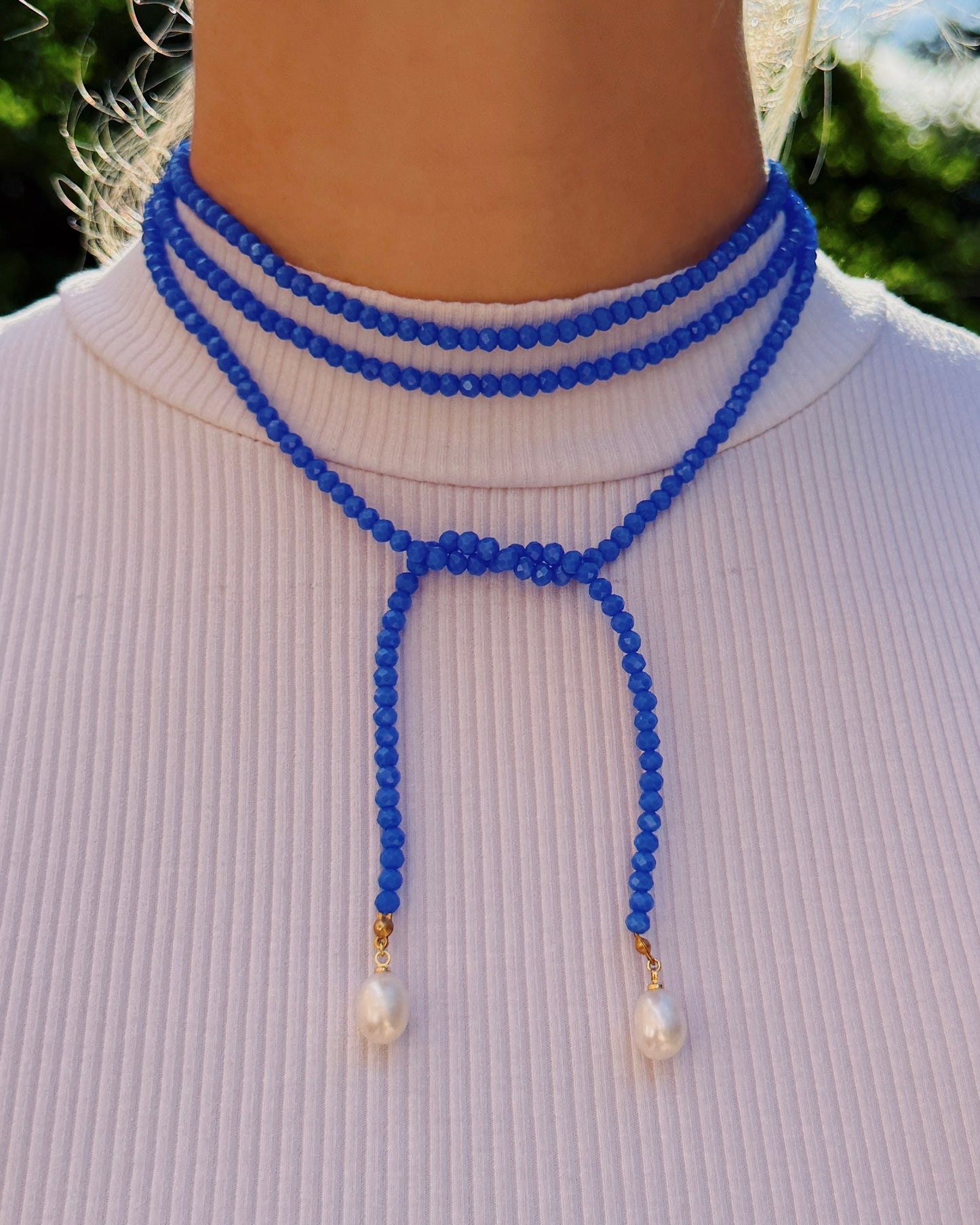 The Victory Blue Wrap Beaded Necklace